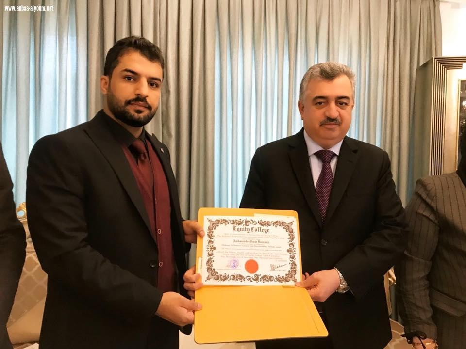 سفير جمهورية العراق في قطر عمر البرزنجي يستقبل القاضي ابراهيم الغربي